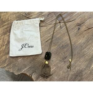 J Crew Olive Green Tassel Necklace Gold Tone Chain